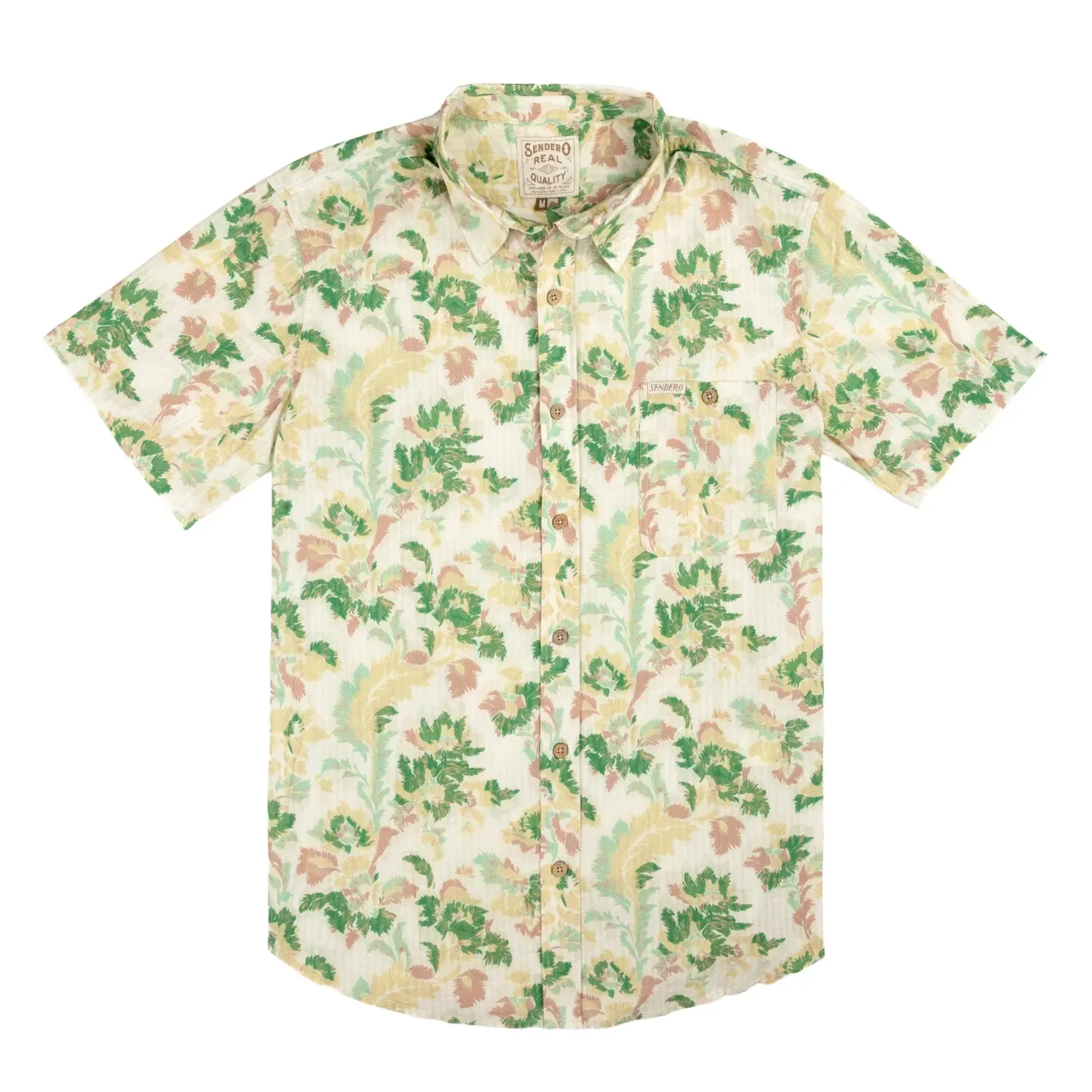 Sendero City Slicker shirt in Alondra print with cream base and green floral pattern