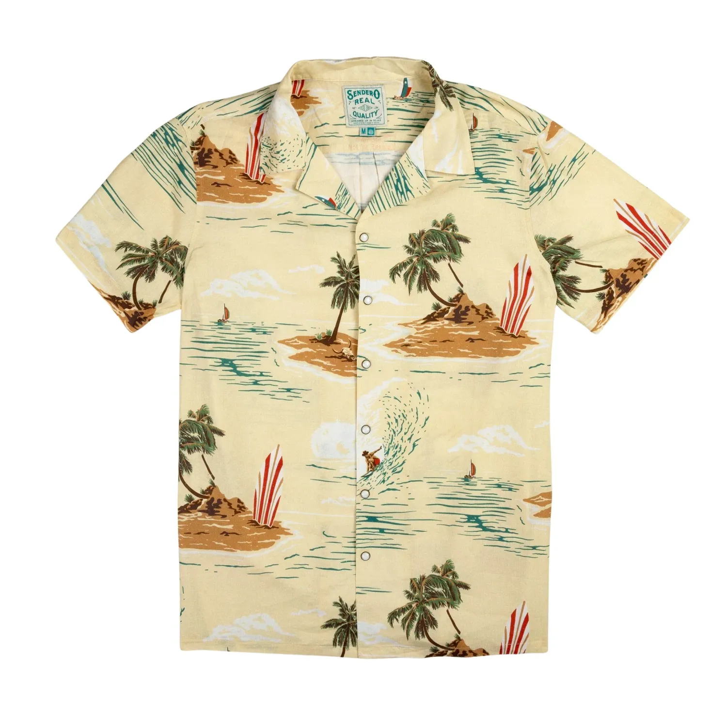 Sendero Padre short sleeve shirt Malibu Cowboy cream front view with snap buttons and camp collar