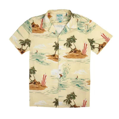 Sendero Padre short sleeve shirt Malibu Cowboy cream front view with snap buttons and camp collar