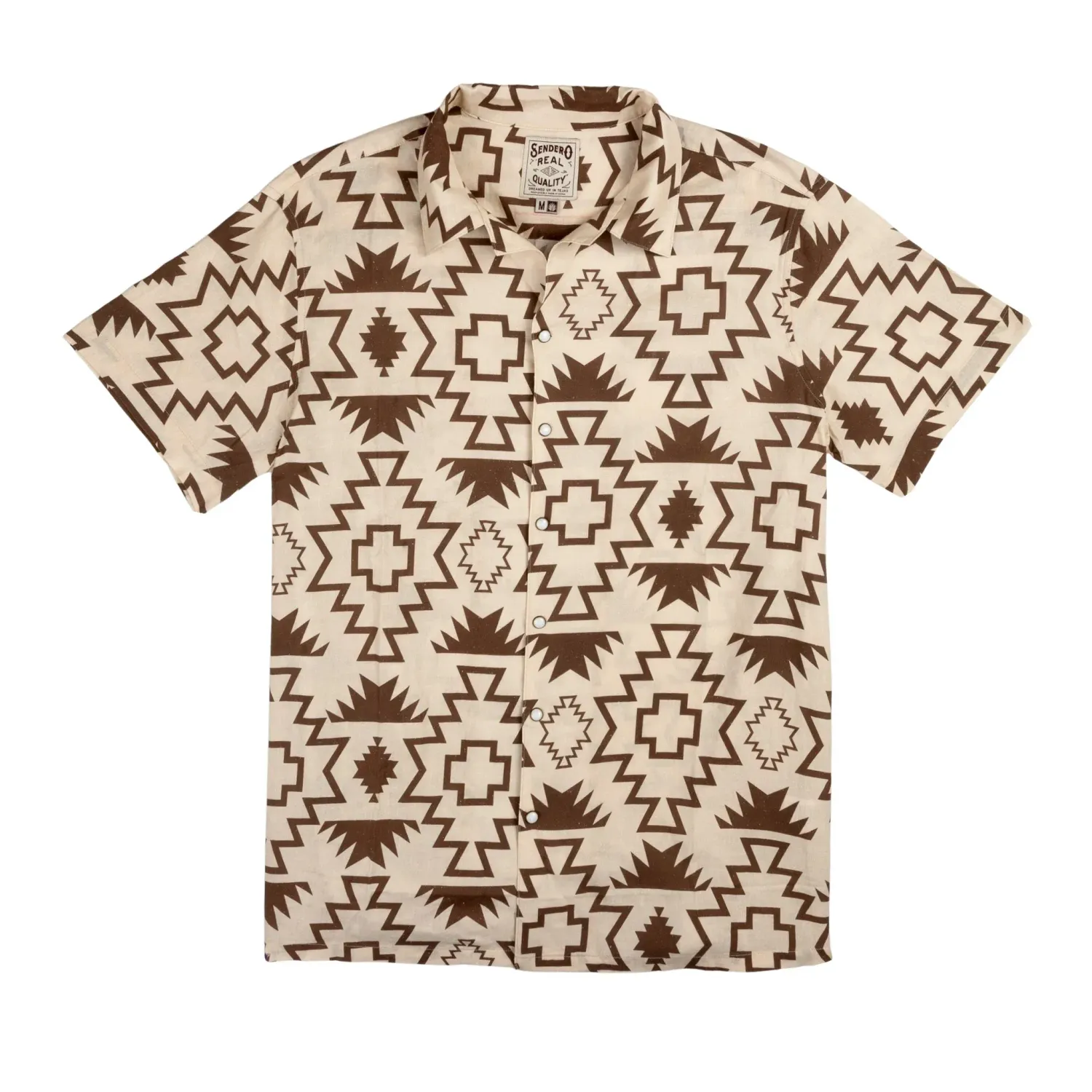 Sendero Padre shirt Chama Chevron cream brown front view with geometric southwest pattern