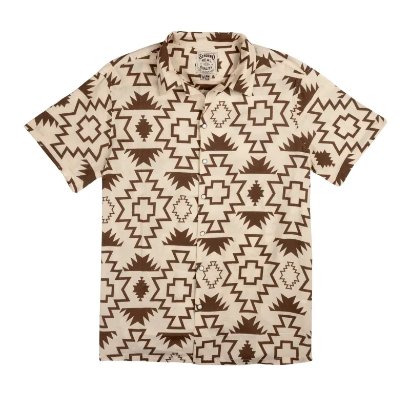 Sendero Padre shirt Chama Chevron cream brown front view with geometric southwest pattern