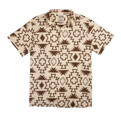 Sendero Padre shirt Chama Chevron cream brown front view with geometric southwest pattern
