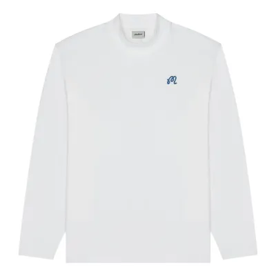 Flat lay of long sleeve mockneck tee in snow white with minimal design