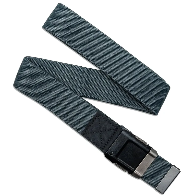 Full view of Arcade Motion belt in charcoal with durable woven webbing and adjustable fit