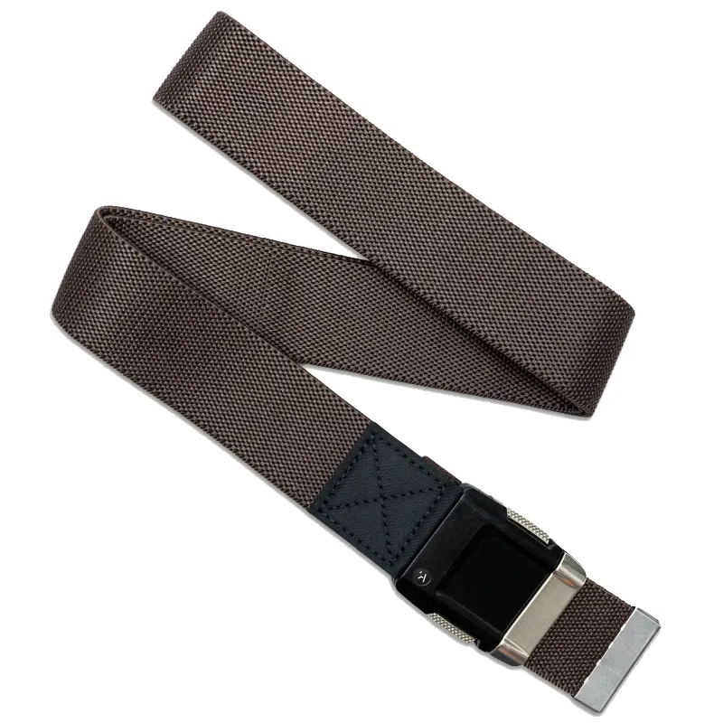 Full view of Arcade Motion belt in brown with durable woven webbing and adjustable fit