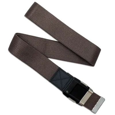 Full view of Arcade Motion belt in brown with durable woven webbing and adjustable fit