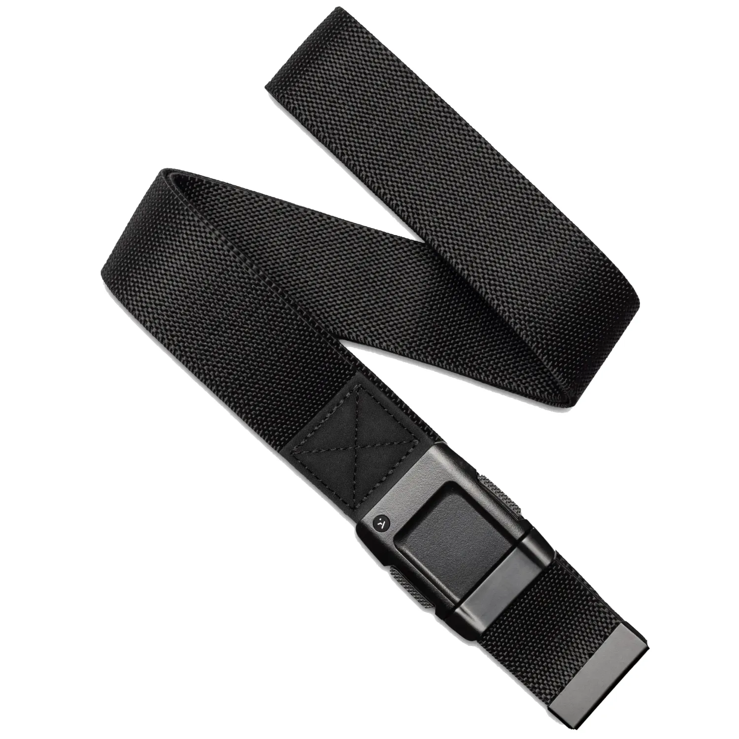 Full view of Arcade Motion belt in black with textured webbing and adjustable fit