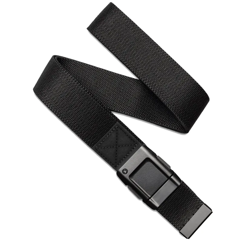 Full view of Arcade Motion belt in black with textured webbing and adjustable fit