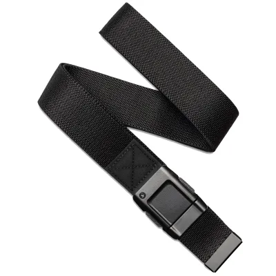 Full view of Arcade Motion belt in black with textured webbing and adjustable fit