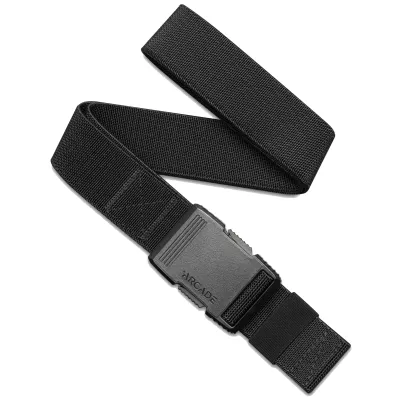 Full view of Arcade Hardware belt in iron color with durable black webbing and low-profile buckle