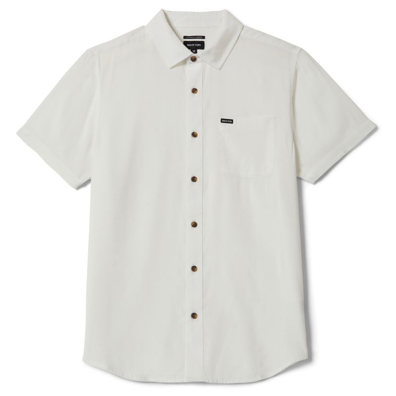 Brixton Charter Slub short sleeve shirt in off white with button-up front and single chest pocket