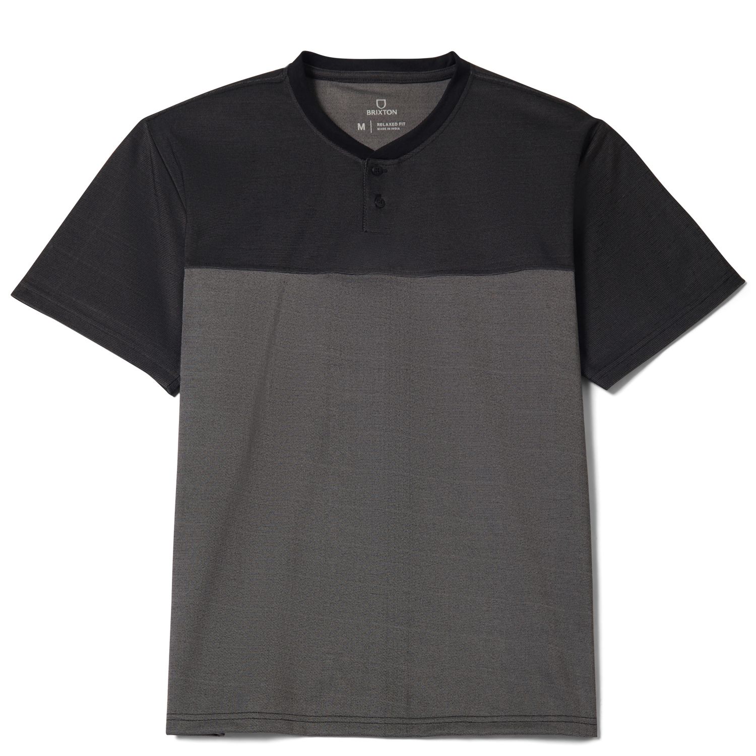 Brixton Journey Henley shirt in black with two-tone color block design and short sleeves