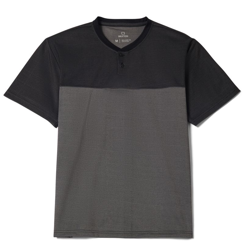 Brixton Journey Henley shirt in black with two-tone color block design and short sleeves