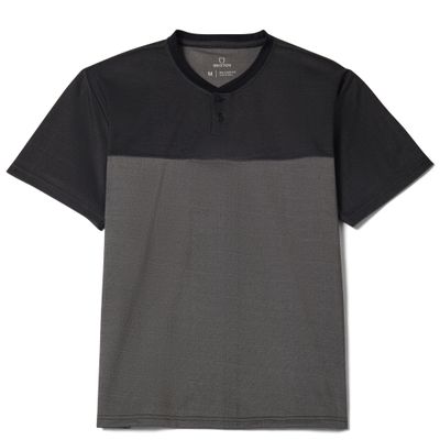 Brixton Journey Henley shirt in black with two-tone color block design and short sleeves
