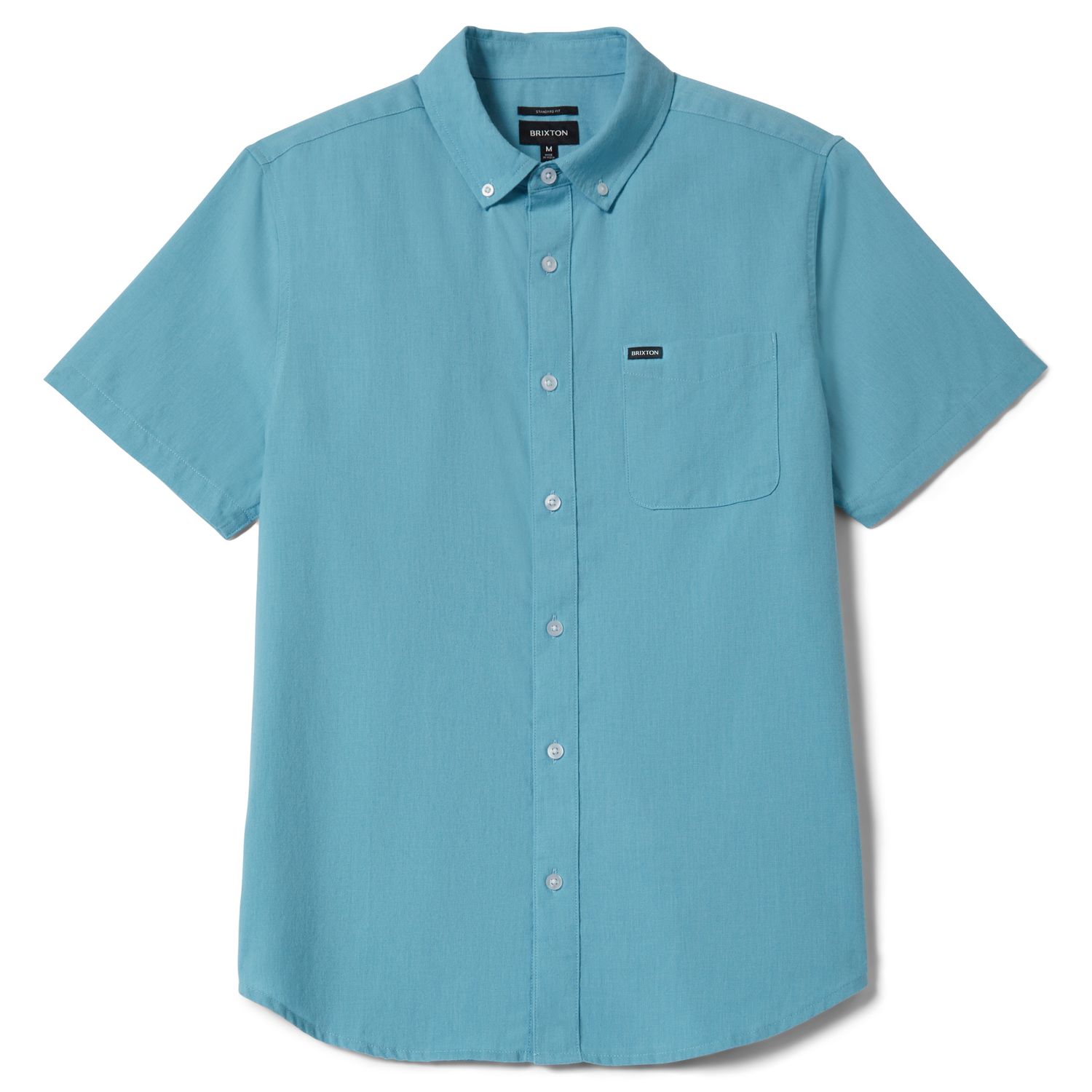 Brixton Sanford Oxford short sleeve shirt in blue aura with button-down collar and single chest pocket