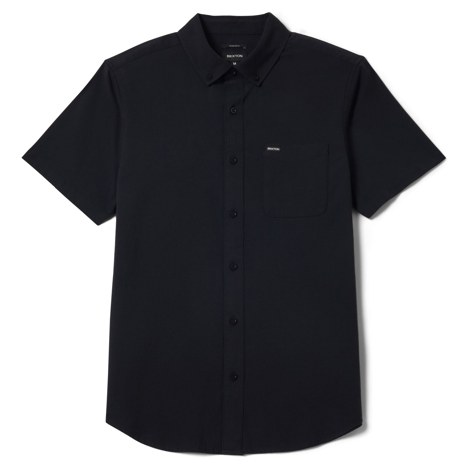 Brixton Sanford Oxford short sleeve shirt in black with button-down collar and single chest pocket