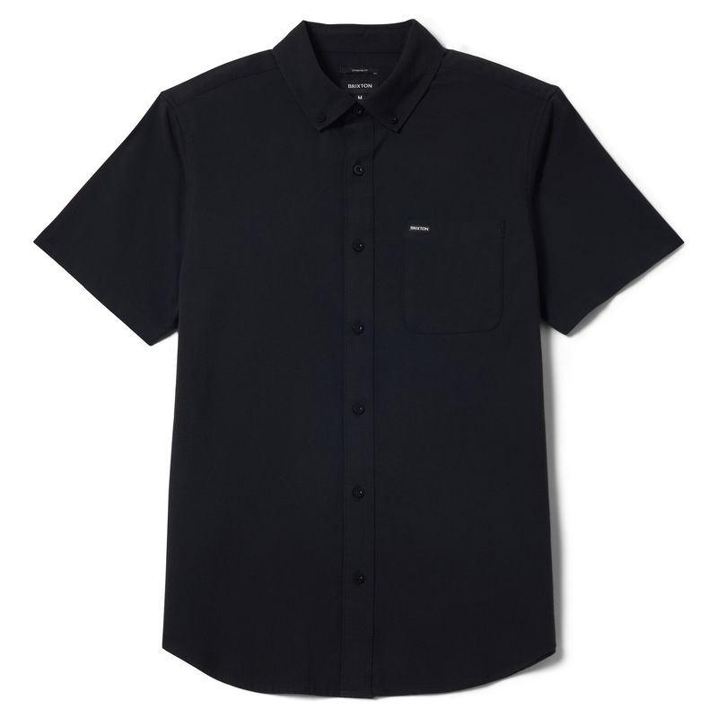 Brixton Sanford Oxford short sleeve shirt in black with button-down collar and single chest pocket