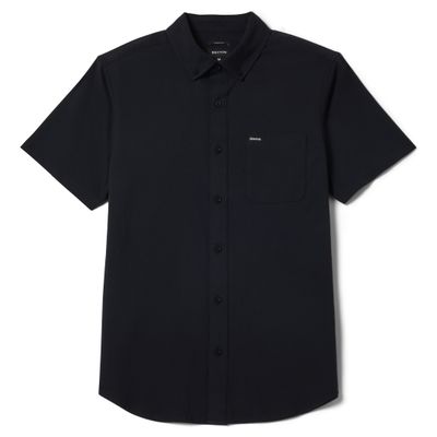 Brixton Sanford Oxford short sleeve shirt in black with button-down collar and single chest pocket