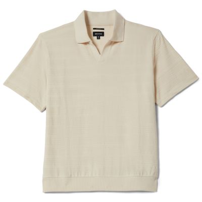 Brixton Theo jacquard polo in cream with subtle textured stripe knit and open collar design