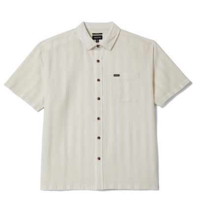 Brixton Cru Striped Dobby short sleeve shirt in off white with subtle vertical stripe pattern and chest pocket