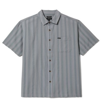 Brixton Cru Striped Dobby short sleeve shirt in trooper with vertical stripe pattern and chest pocket