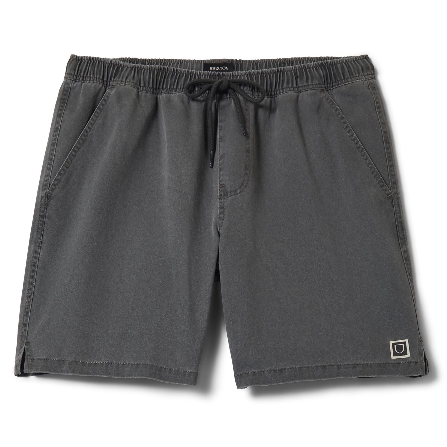 Brixton Everyday vintage wash shorts in faded black with elastic waistband and drawstring front