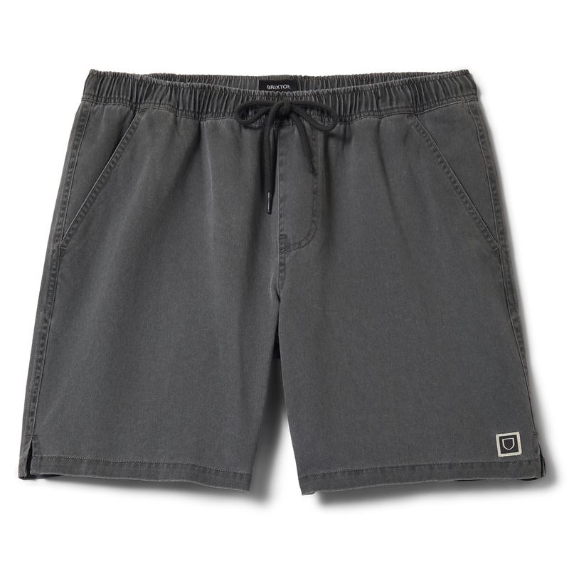 Brixton Everyday vintage wash shorts in faded black with elastic waistband and drawstring front