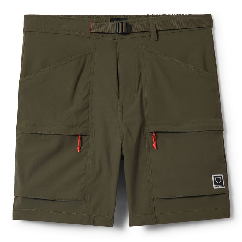 brixton Journey Utility shorts in dark olive with adjustable belt and large cargo pockets