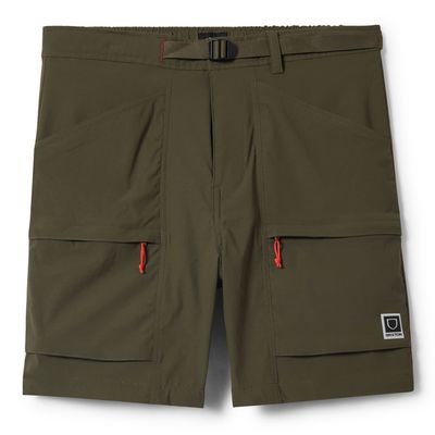 brixton Journey Utility shorts in dark olive with adjustable belt and large cargo pockets