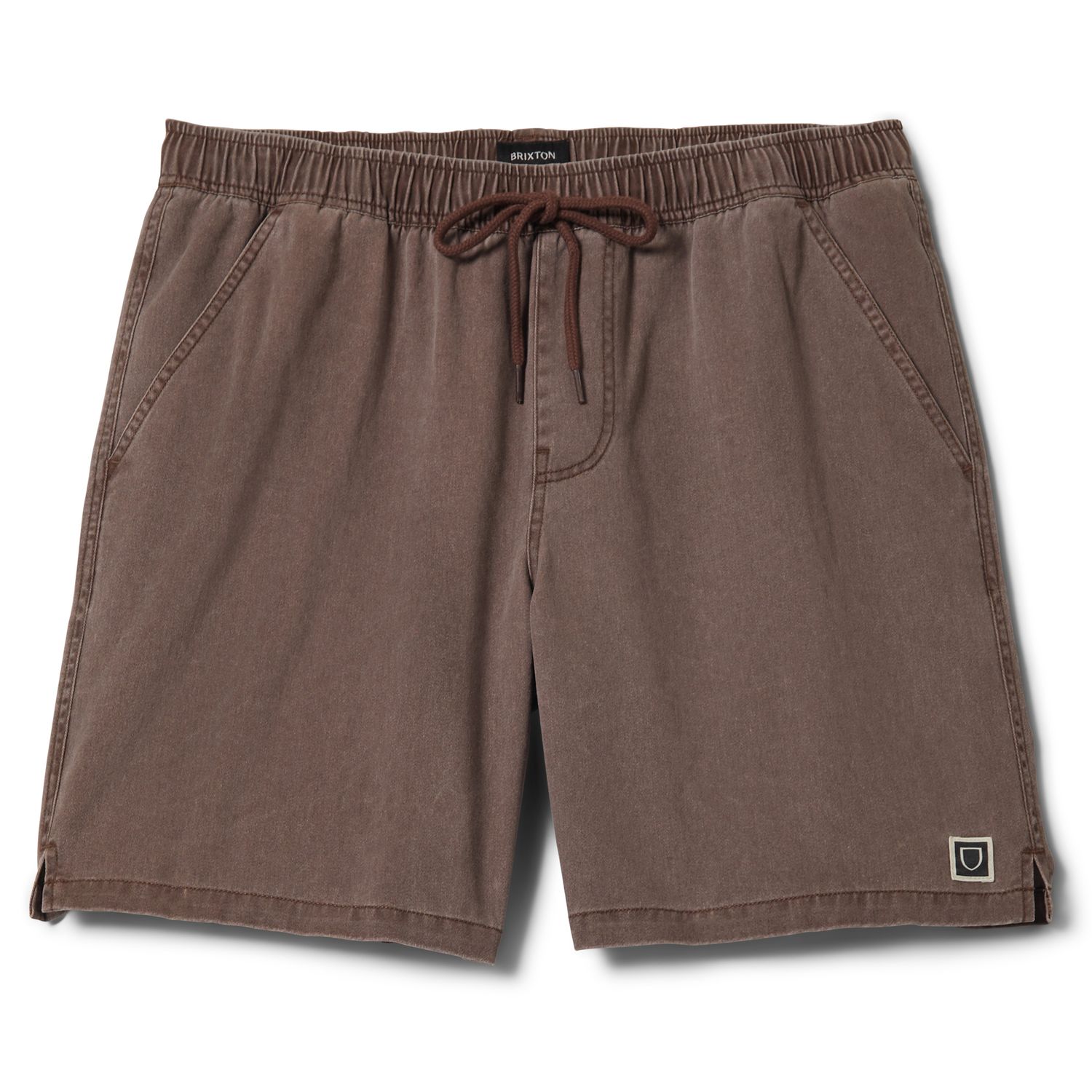 Brixton Everyday vintage wash shorts in chocolate brown with elastic waistband and drawstring front