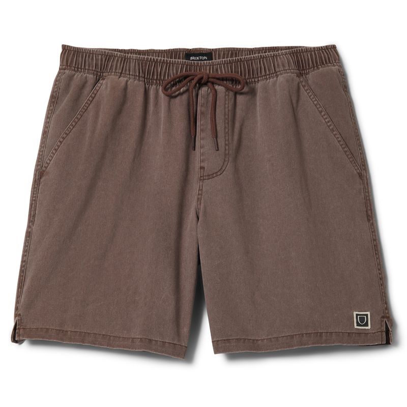 Brixton Everyday vintage wash shorts in chocolate brown with elastic waistband and drawstring front