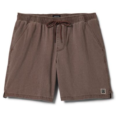 Brixton Everyday vintage wash shorts in chocolate brown with elastic waistband and drawstring front