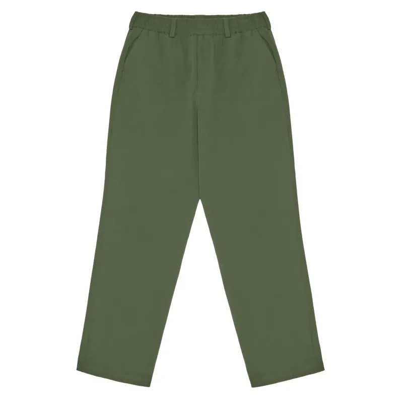 Front flat lay of olive Malbon pants with clean tailored design