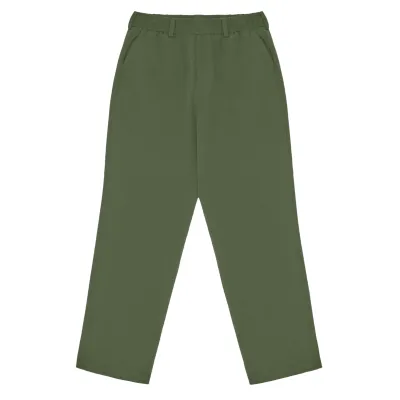 Front flat lay of olive Malbon pants with clean tailored design