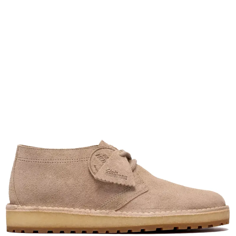 Clarks Desert Hunter in sand suede with crepe sole and lace-up closure side profile