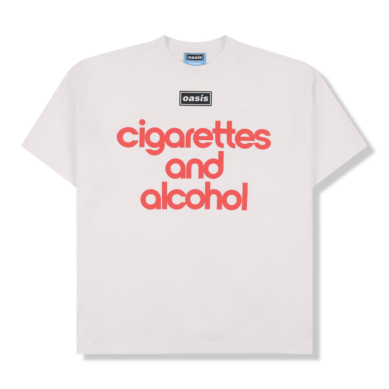 Vintage white Oasis t-shirt with “cigarettes and alcohol” red graphic