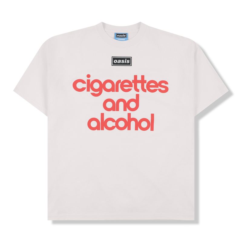 Vintage white Oasis t-shirt with “cigarettes and alcohol” red graphic