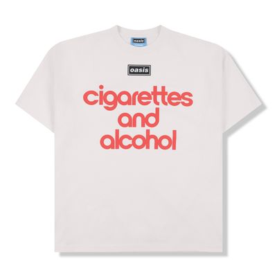Vintage white Oasis t-shirt with “cigarettes and alcohol” red graphic