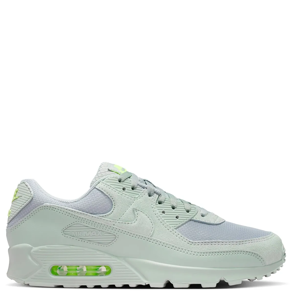 Nike Air Max 90 medial side view in light pumice with tonal paneling and cushioned midsole