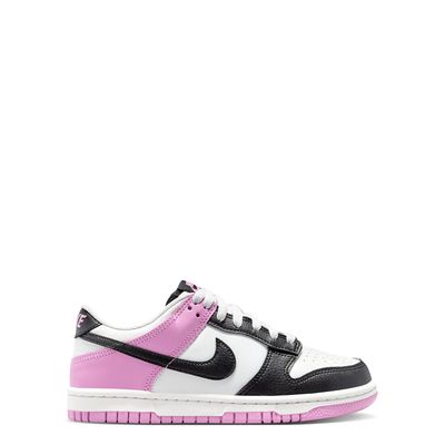 Nike Dunk Low GS full side profile in off white, black, and light magenta colorway