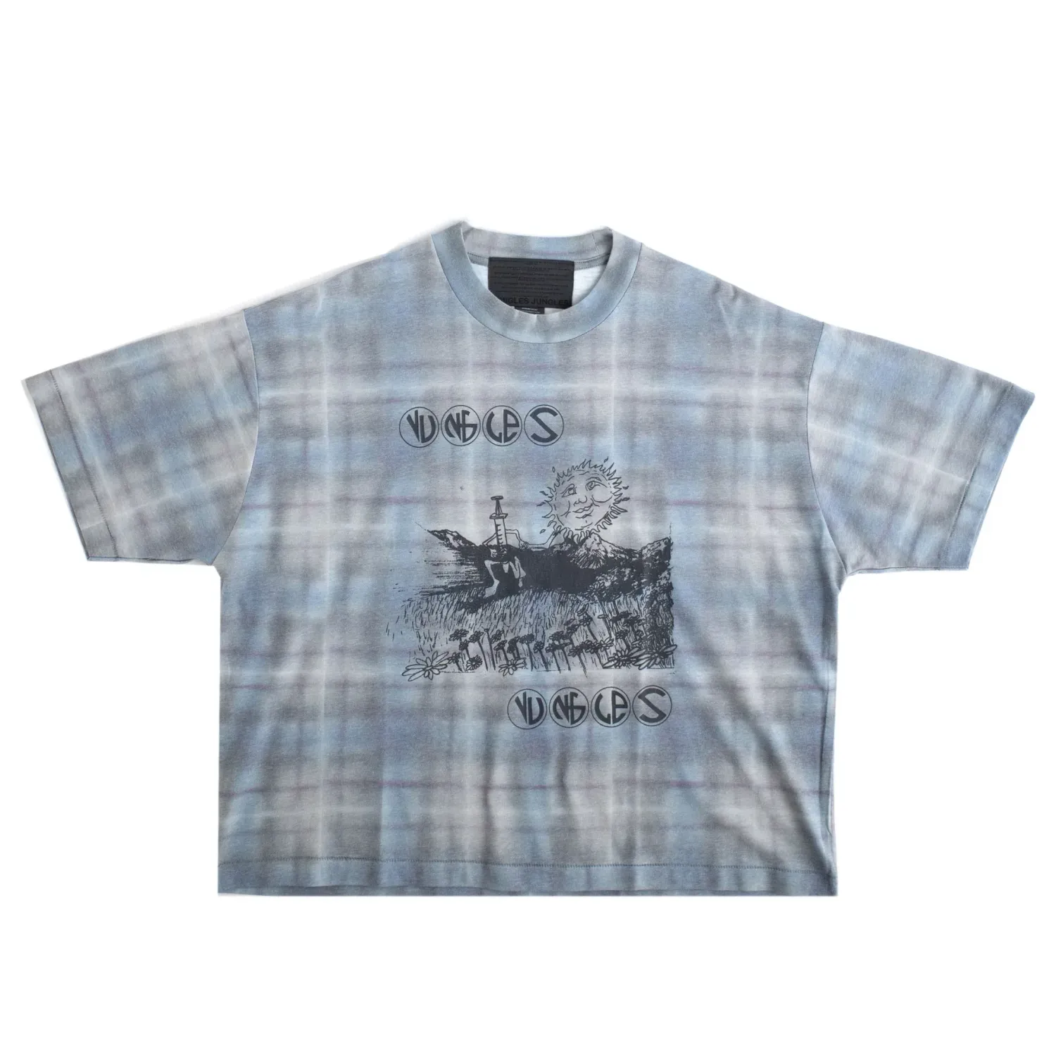 Jungles plaid t-shirt with front daisy field graphic.