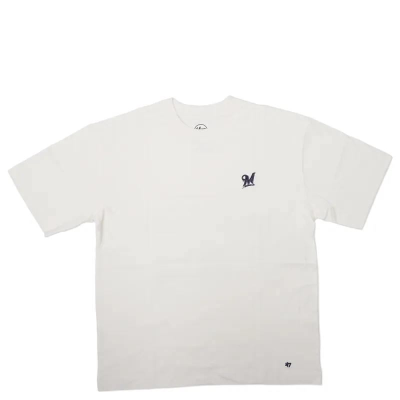 Front view of Milwaukee Brewers sandstone tee with small embroidered style logo on chest.