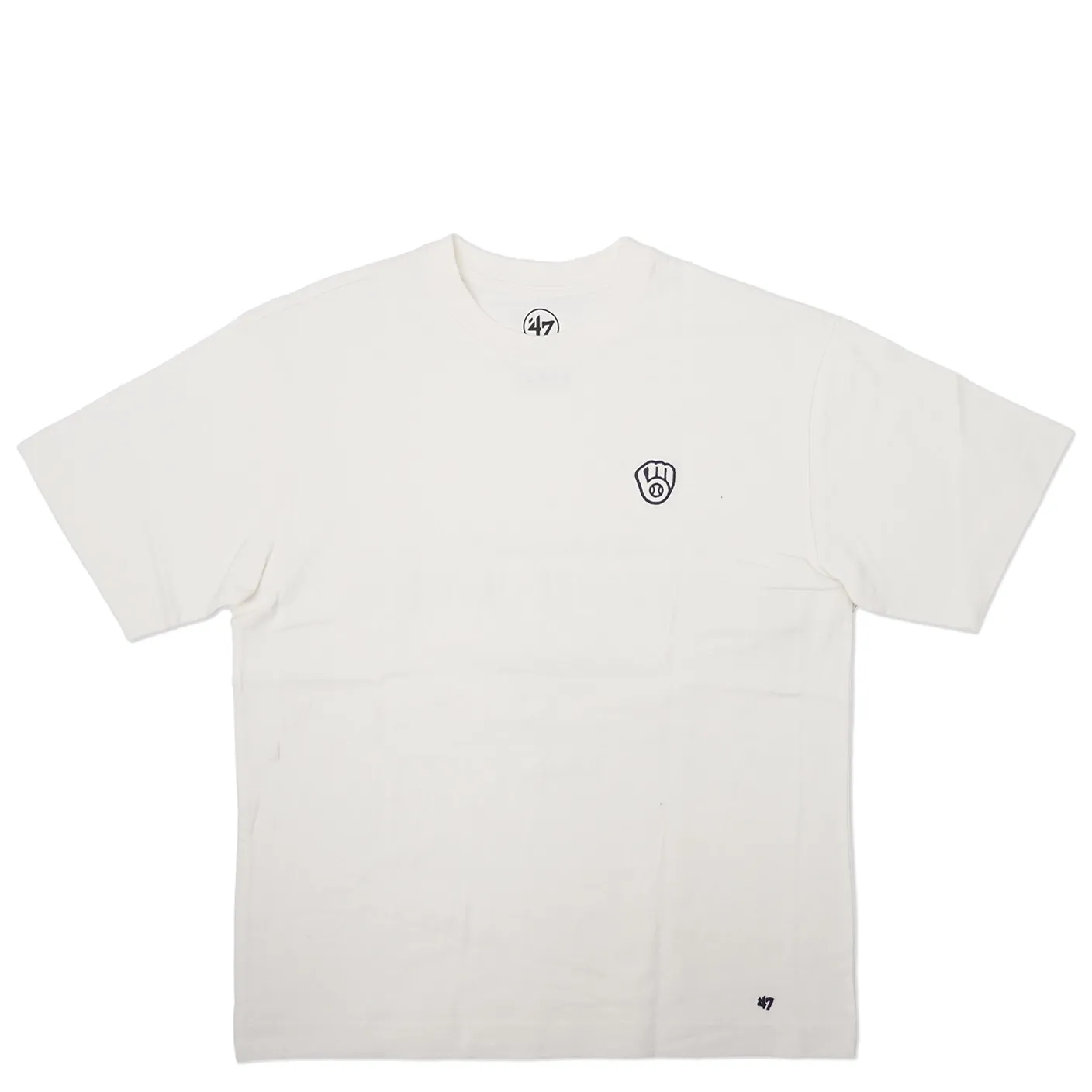 Front view of sandstone Brewers t-shirt with small chest logo and relaxed fit.