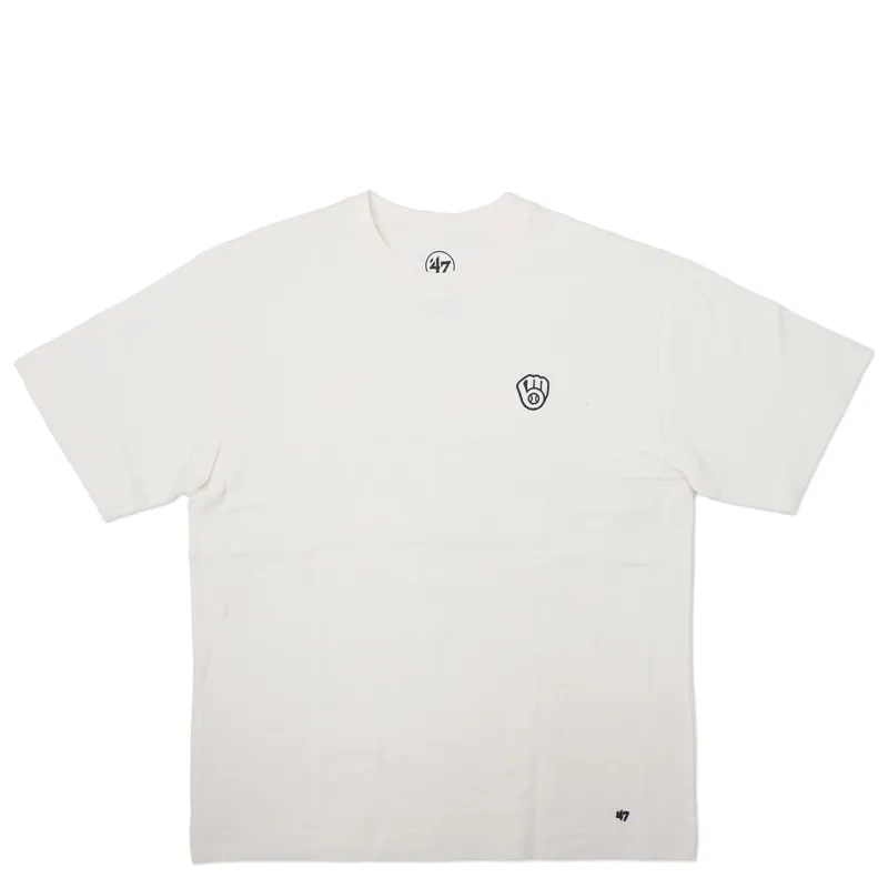 Front view of sandstone Brewers t-shirt with small chest logo and relaxed fit.