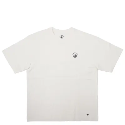 Front view of sandstone Brewers t-shirt with small chest logo and relaxed fit.