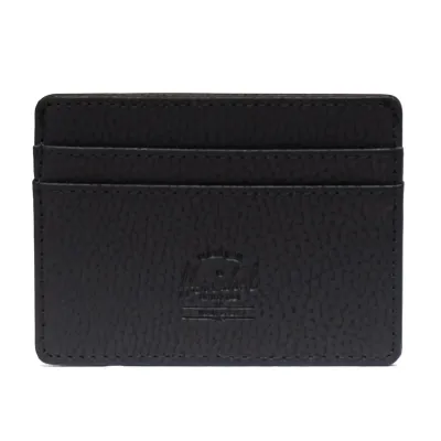 Black Herschel Charlie cardholder front view with debossed logo and card slots