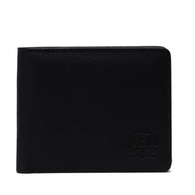 Black Herschel Roy bi-fold wallet closed front view with debossed logo