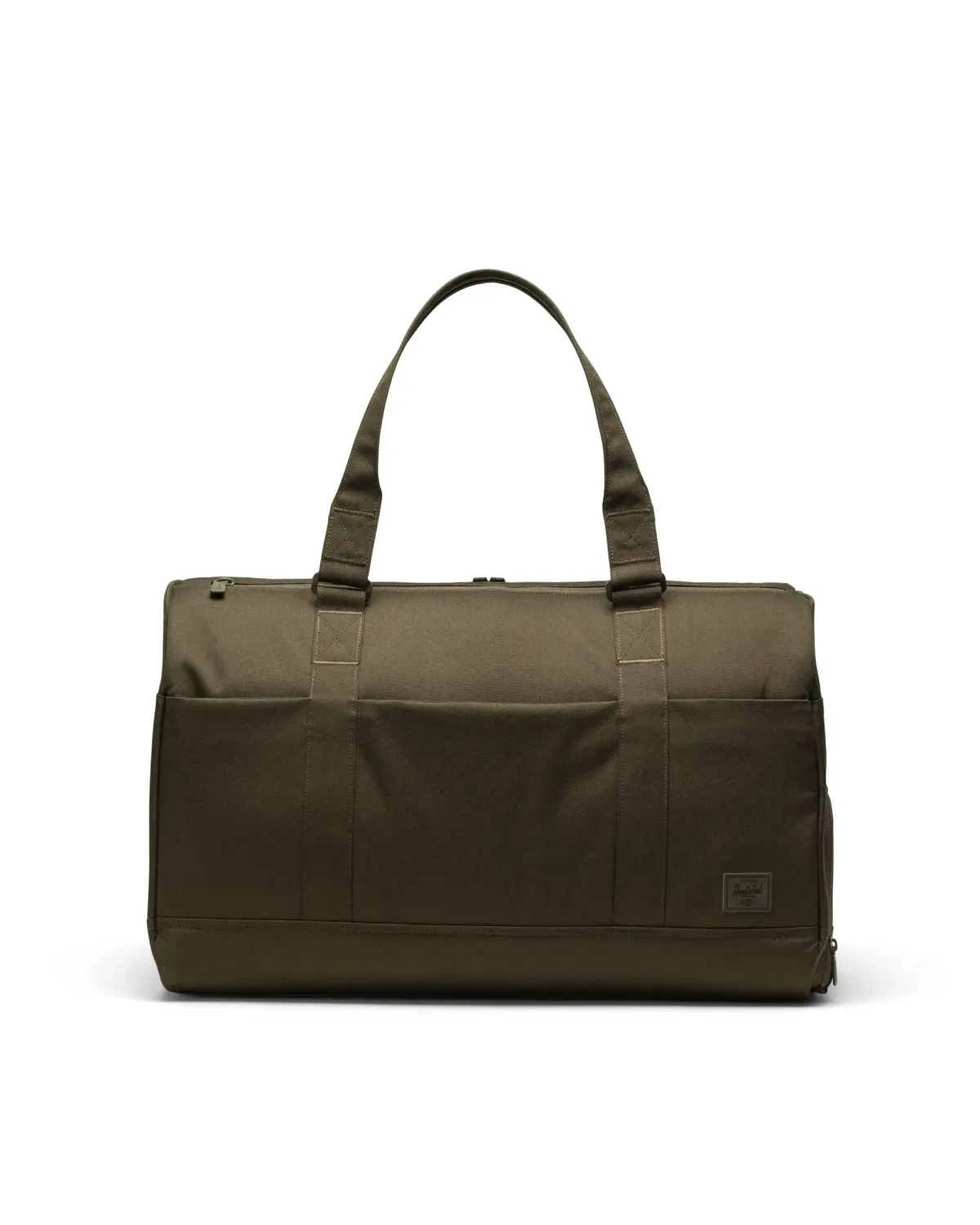 Herschel Novel Duffle Tech in ivy green tonal with dual carry handles and structured front panel