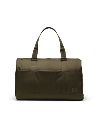Herschel Novel Duffle Tech in ivy green tonal with dual carry handles and structured front panel