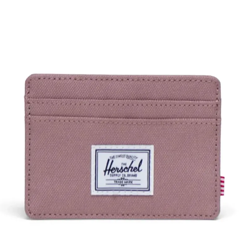 Herschel Charlie cardholder wallet in Ash Rose with front logo and card slots